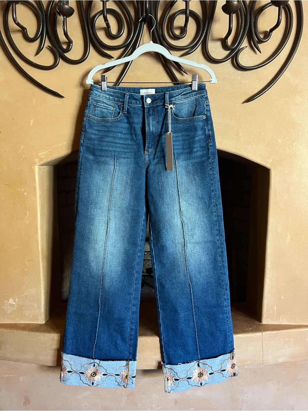 DRIFTWOOD Blue Wide-Leg Jeans with Embroidered Cuffs